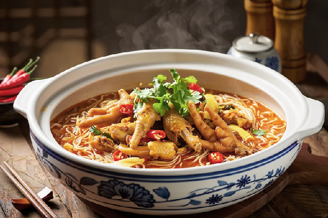 砂锅泡椒鸡米花米线